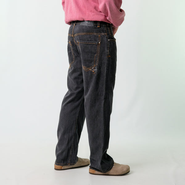 Charcoal Grey 90s Rocawear Contrast Stitch Denim Hip Hop Baggy Jeans Pants (32x32")